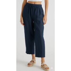 Quince Pull On Cropped 100% European Linen Pants Deep Navy Blue Size Medium